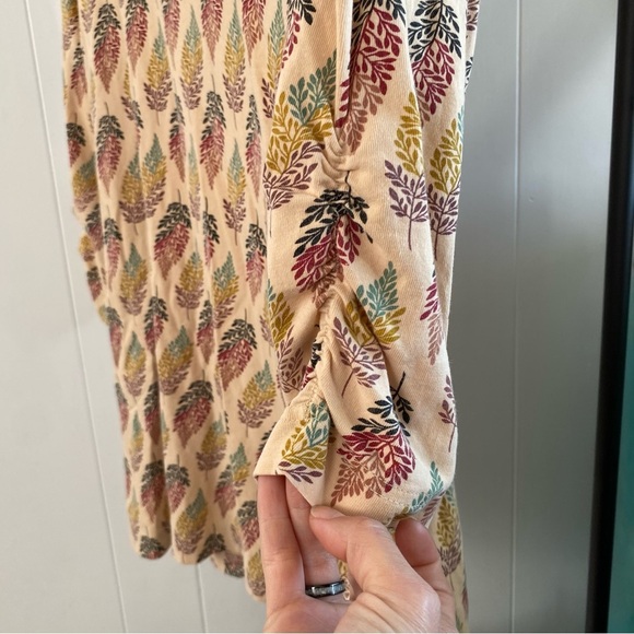 Effie’s Heart Cowl Neck Pima Cotton Tunic Pockets Leaf Pattern Long Shirt Retro - Picture 5 of 14